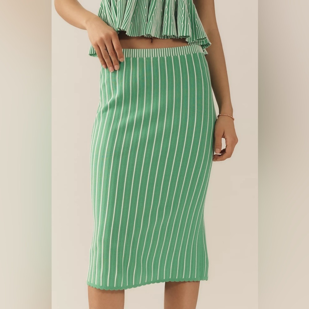 Anthropologie Green and White Striped Maxi Skirt New - Picture 2 of 3